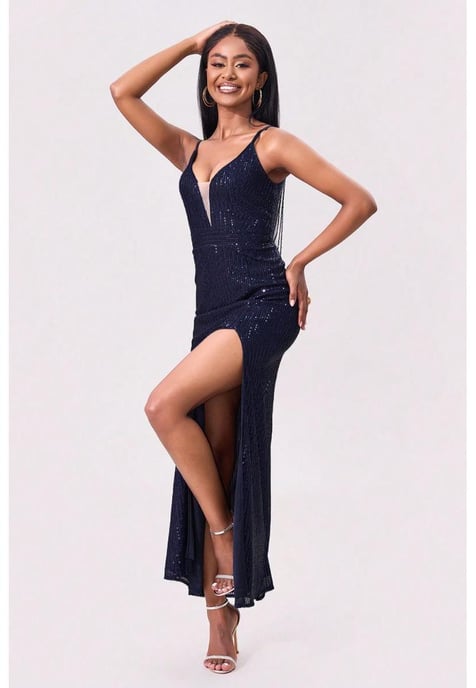 Paillettenbesetztes ruckenfreies Maxi-Camisole-Kleid mit Schlitz - Image 6