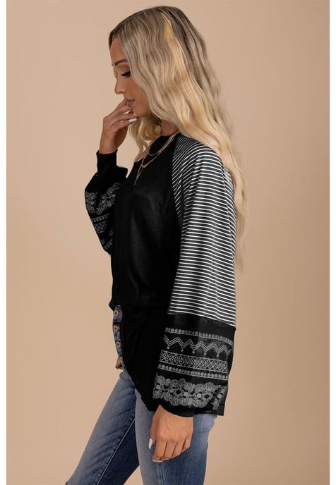 Gestreiftes Ärmel Crewneck Freizeitoberteil - Image 3
