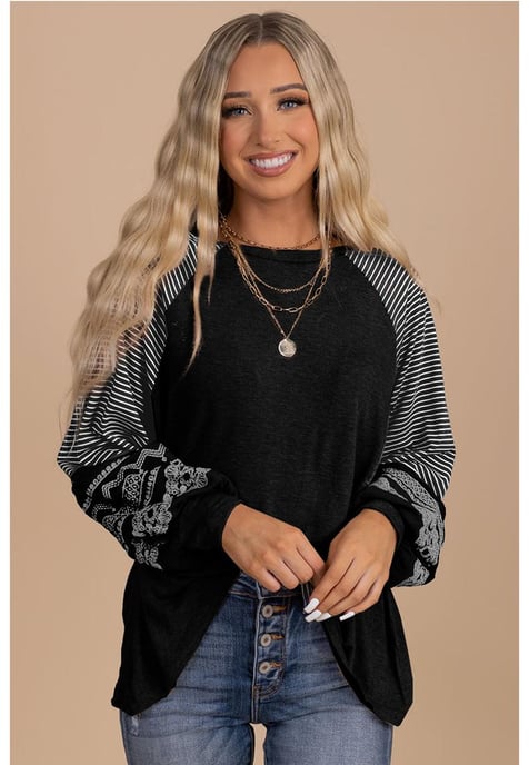 Gestreiftes Ärmel Crewneck Freizeitoberteil - Image 4