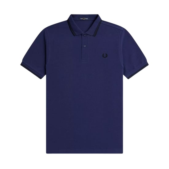 Fred Perry - Schwarzes Poloshirt Mit Doppelstreifenkragen In Französischer Marine - Image 1