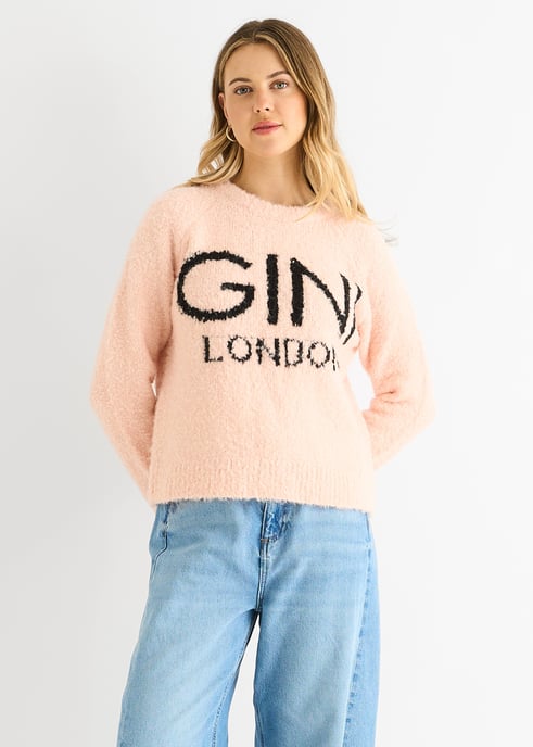 Rosa Gini Logo Gemütlicher Strickpullover - Image 1