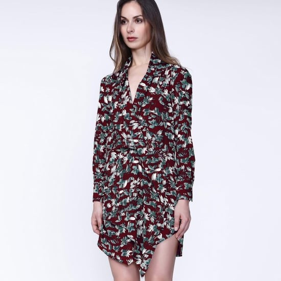 Kurzes Kleid mit Drapierungseffekt und Blätterdruck - Image 1