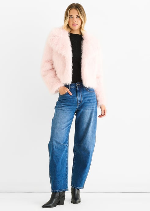 Rosa Kunstfell-Revers Kurzjacke - Image 1