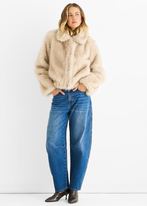 Beige Premium Ombre Kunstpelzjacke - Image 1