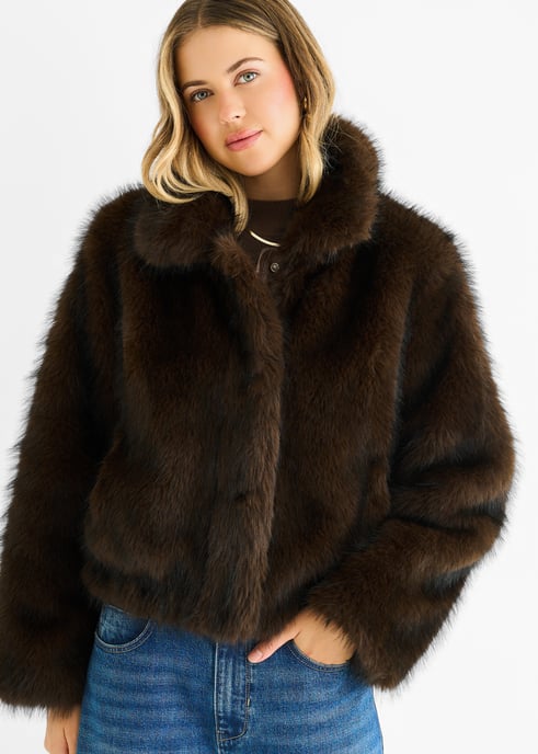 Kaffee Premium Ombre Kunstpelzjacke - Image 2