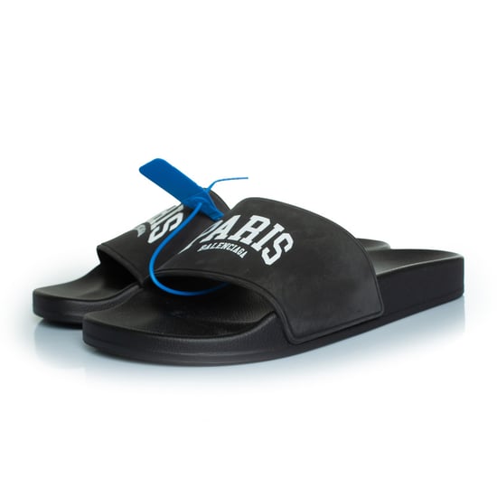 Balenciaga – Pool-Slides mit Paris-Print in Schwarz - Image 1