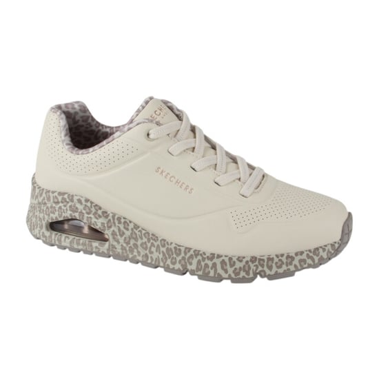 Skechers Uno Safari Time Polyurethan Damen Weiß/Leopard Sneakers - Image 1