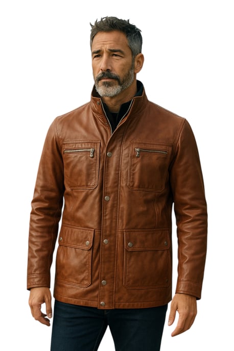 Braune Militärjacke aus Leder für Herren – Moura - Image 1