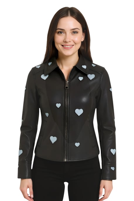 Infinity Leather Damen Bikerjacke aus Leder mit Herz-Details – Malta - Schwarz - Image 1