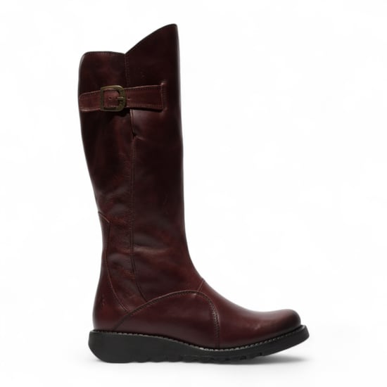 Fly London Damen MOL 2 Lederstiefel mit Keilabsatz, kniehoch, mit Reißverschluss, Weinrot - Image 1