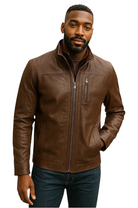 Warmer, mittellanger Herren-Ledermantel in Braun – Warwick - Image 1