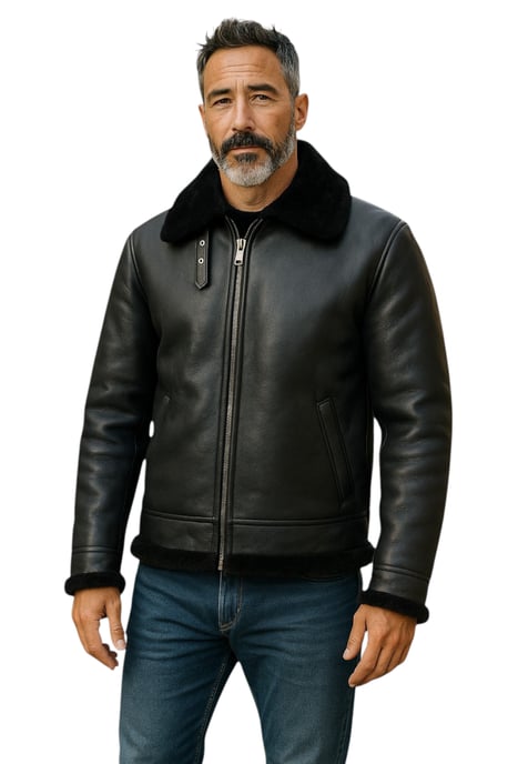 Herren Fliegerjacke B3 Aviator aus echtem Schaffellleder, Schwarz, Oxford - Image 1