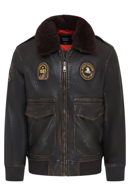 Schwarze Bomberjacke aus Leder für Herren mit Schaffellkragen, G-1 Fliegerjacke – Linear - Image 1