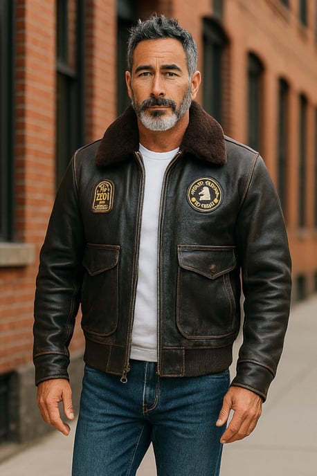 Schwarze Bomberjacke aus Leder für Herren mit Schaffellkragen G-1 – Ararat - Image 1