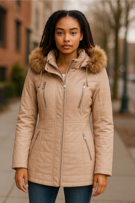 Beigefarbene gesteppte Parkajacke aus Leder für Damen – Winton - Image 2