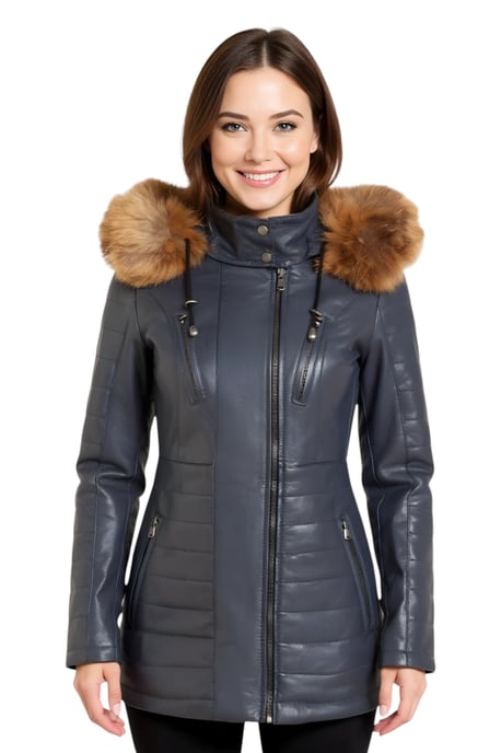 Damen Blau Damen Marineblau Gesteppte Lederparkajacke-Bowen - Image 1