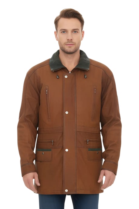 Herren-Parka aus hellbraunem Nubukleder – Gatton - Image 1