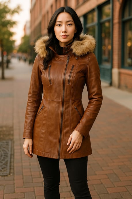 Damen-Parka aus gestepptem Leder in Hellbraun – Winton - Image 2