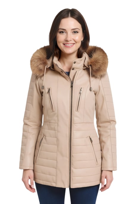 Damen Beige Damen Beige Gesteppte Lederparkajacke-Bowen - Image 1