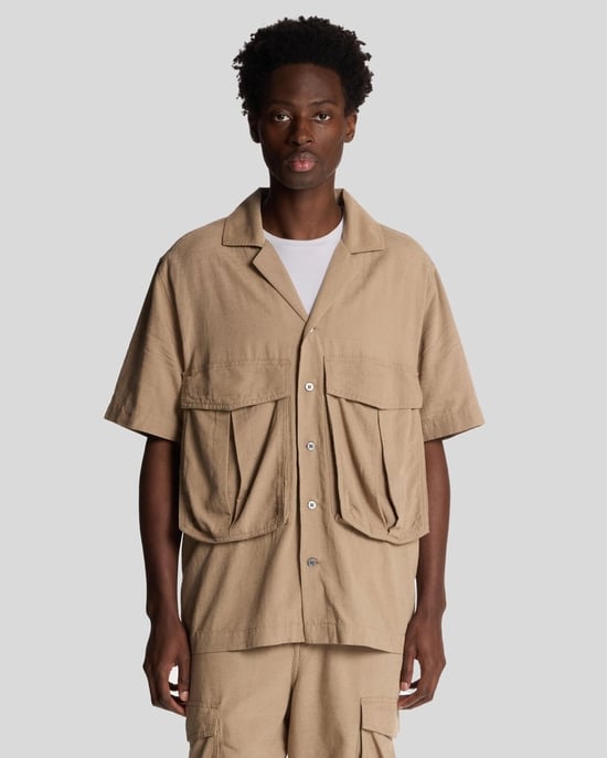 Lyle & Scott Baumwoll-Leinen-Hemd mit Reverskragen – Desert Taupe - Image 1