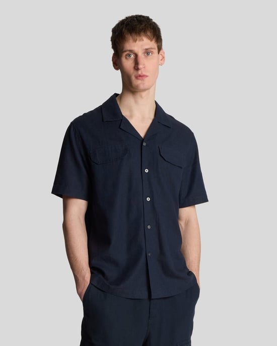 Lyle & Scott Leinenmix Revershemd - Mitternachtsblau - Image 1