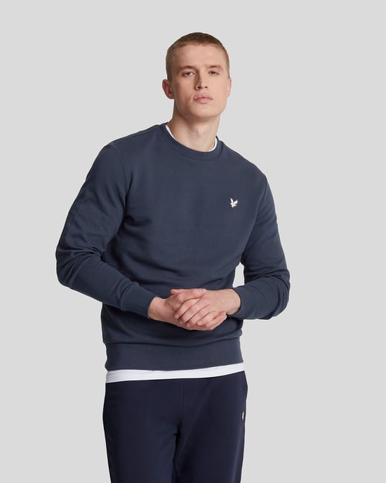 Lyle & Scott Diagonal gewebtes French Terry-Sweatshirt mit Rundhalsausschnitt – Mitternachtsmarine - Image 1