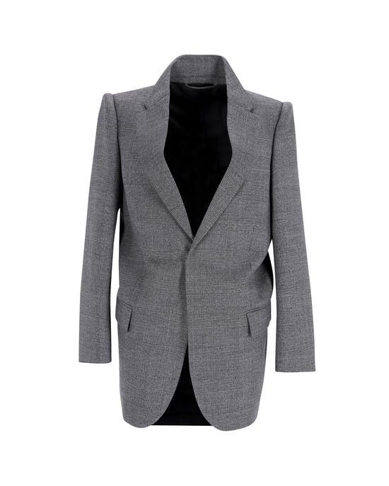 Balenciaga Suspended Shoulder Glen-Check-Jacke aus grauer Wolle - Image 1