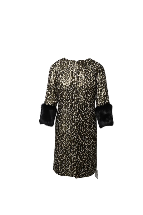 Tory Burch Tierdruck-Jacquard-Mantel mit Pelzärmeln aus mehrfarbigem Seidenstoff - Image 1