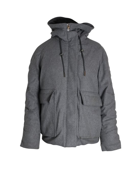 Acne Studios Asa Gefütterte Kapuzen-Winterjacke aus grauer Wolle - Image 1
