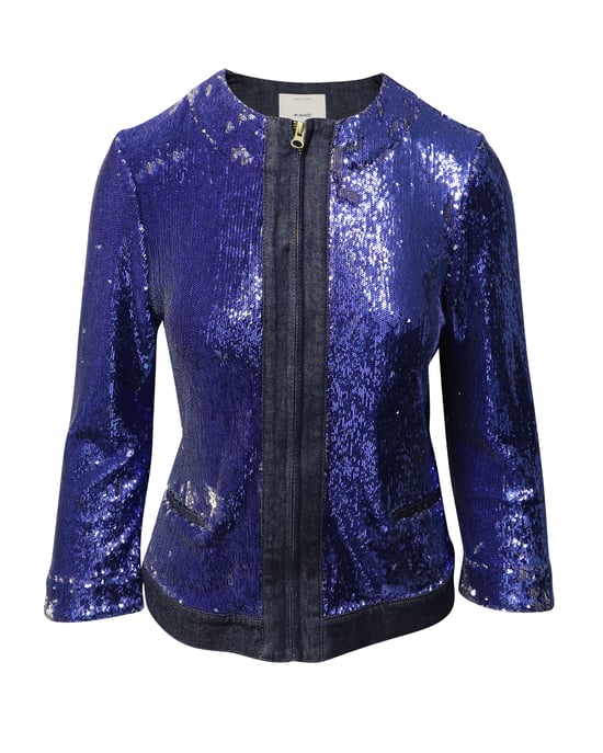 Pinko Tag Pailletten-beschichtete Jacke aus blauer Jeans - Image 1