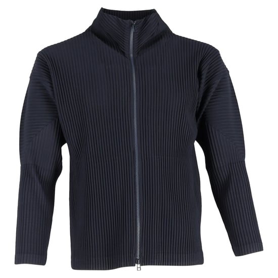 Homme Plissé Issey Miyake Gefalteter Reißverschluss-Cardigan aus navyblauem Polyester - Image 1