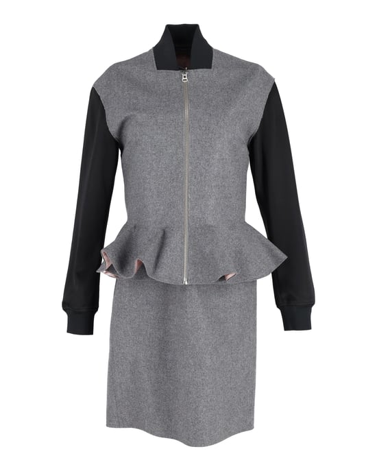 McQ Alexander McQueen Peplum-Bomberjacke und Rock aus grauer Wolle - Image 1