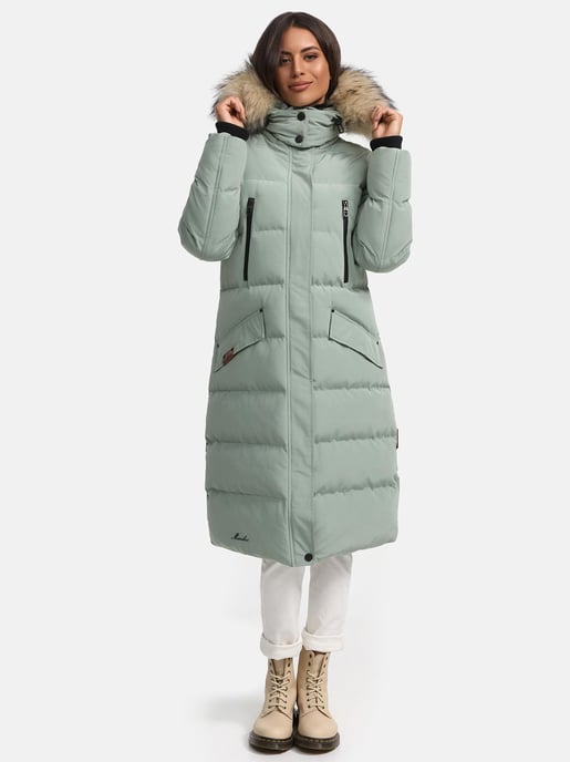 Marikoo Damen Winterjacke – Schneesternchen, lang mit Kapuze & Fellkragen - Image 3