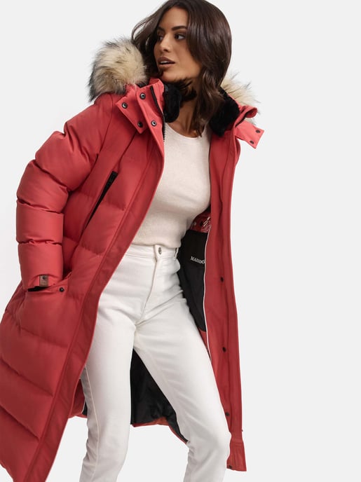 Marikoo Damen Winterjacke – Schneesternchen, lang mit Kapuze & Fellkragen - Image 2