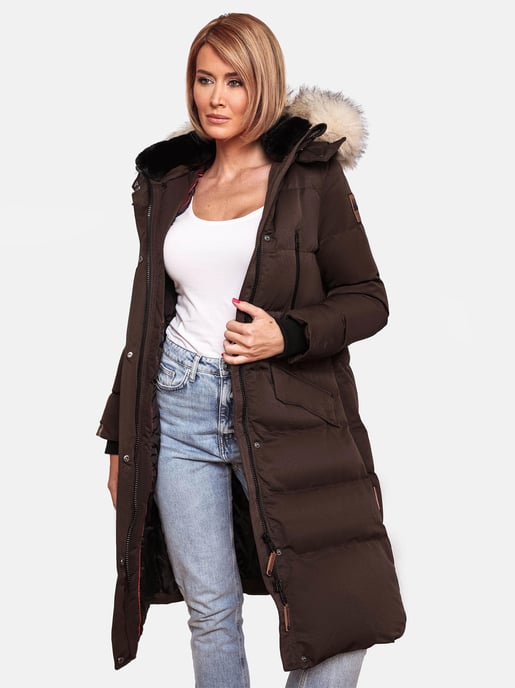 Marikoo Damen Winterjacke – Schneesternchen, lang mit Kapuze & Fellkragen - Image 2
