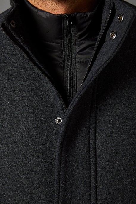 Charcoal Signature Funnel Neck Wool Blend Coat With Insert - Image 5