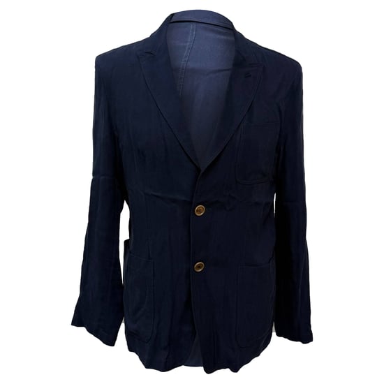Giorgio Armani Einreihiger Blazer mit Taschen aus marineblauer Baumwolle - Image 1