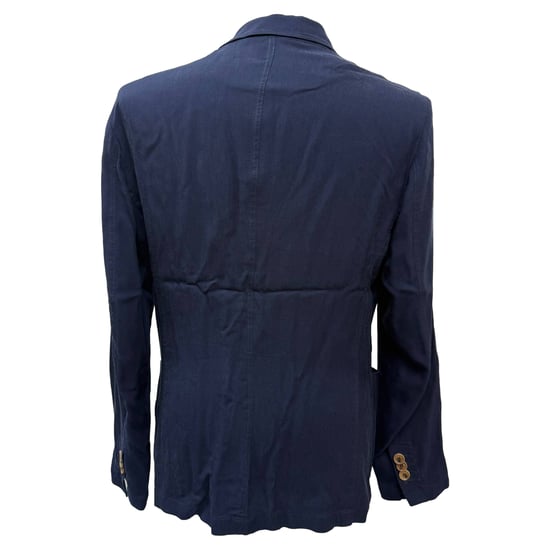 Giorgio Armani Einreihiger Blazer mit Taschen aus marineblauer Baumwolle - Image 3