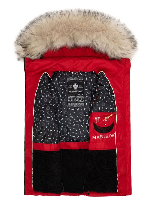 Marikoo Damen Steppweste – Eisflöckchen mit Kapuze & Kunstfellkragen - Image 5