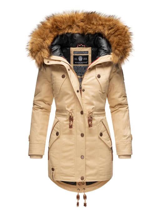 Marikoo Damen Winterjacke mit abnehmbarem Kunstfellkragen & Taillenzug - Image 1