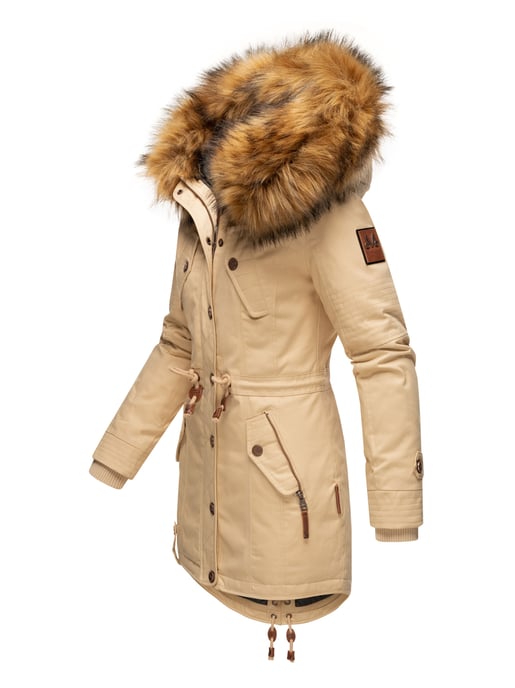 Marikoo Damen Winterjacke mit abnehmbarem Kunstfellkragen & Taillenzug - Image 2