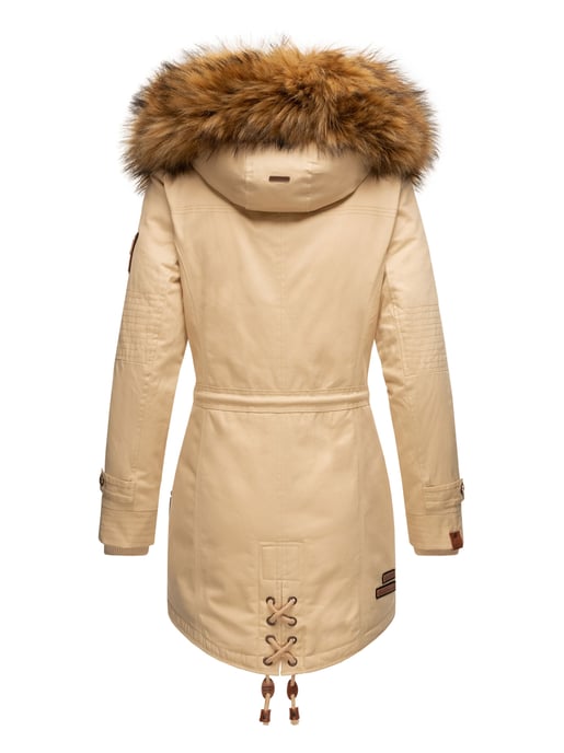 Marikoo Damen Winterjacke mit abnehmbarem Kunstfellkragen & Taillenzug - Image 3