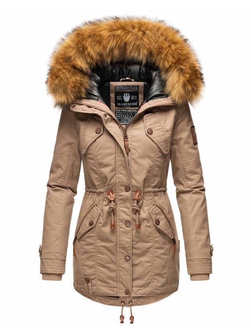 Marikoo Damen Winterjacke mit abnehmbarem Kunstfellkragen & Taillenzug - Image 1