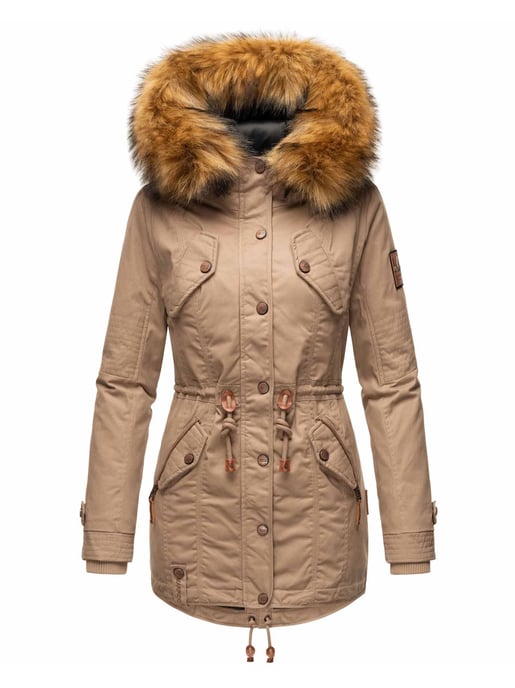 Marikoo Damen Winterjacke mit abnehmbarem Kunstfellkragen & Taillenzug - Image 2