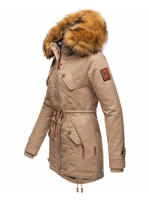 Marikoo Damen Winterjacke mit abnehmbarem Kunstfellkragen & Taillenzug - Image 3