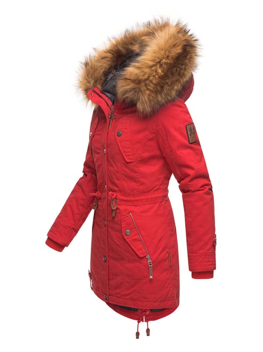 Marikoo Damen Winterjacke mit abnehmbarem Kunstfellkragen & Taillenzug - Image 2