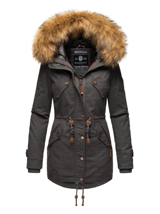 Marikoo Damen Winterjacke mit abnehmbarem Kunstfellkragen & Taillenzug - Image 1
