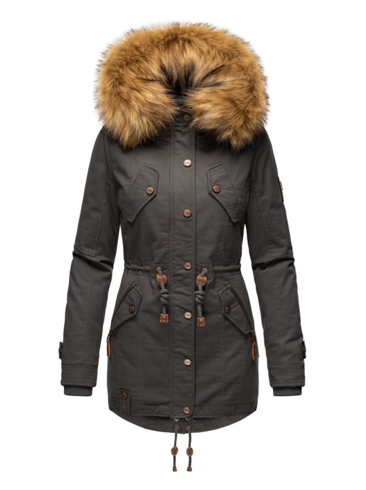Marikoo Damen Winterjacke mit abnehmbarem Kunstfellkragen & Taillenzug - Image 2