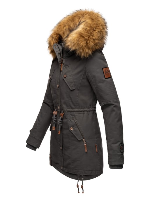 Marikoo Damen Winterjacke mit abnehmbarem Kunstfellkragen & Taillenzug - Image 3