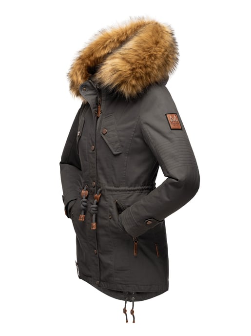 Marikoo Damen Winterjacke mit abnehmbarem Kunstfellkragen & Taillenzug - Image 4